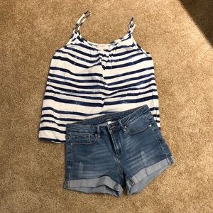Loft Blue and White Striped Tank Top